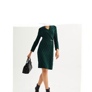 Harper Rose Dark Green Collared Cable Knit Sweater Dress Size XL NWT